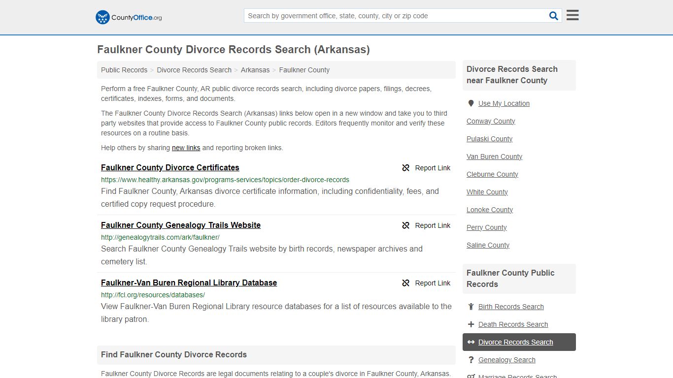 Faulkner County Divorce Records Search (Arkansas) - County Office