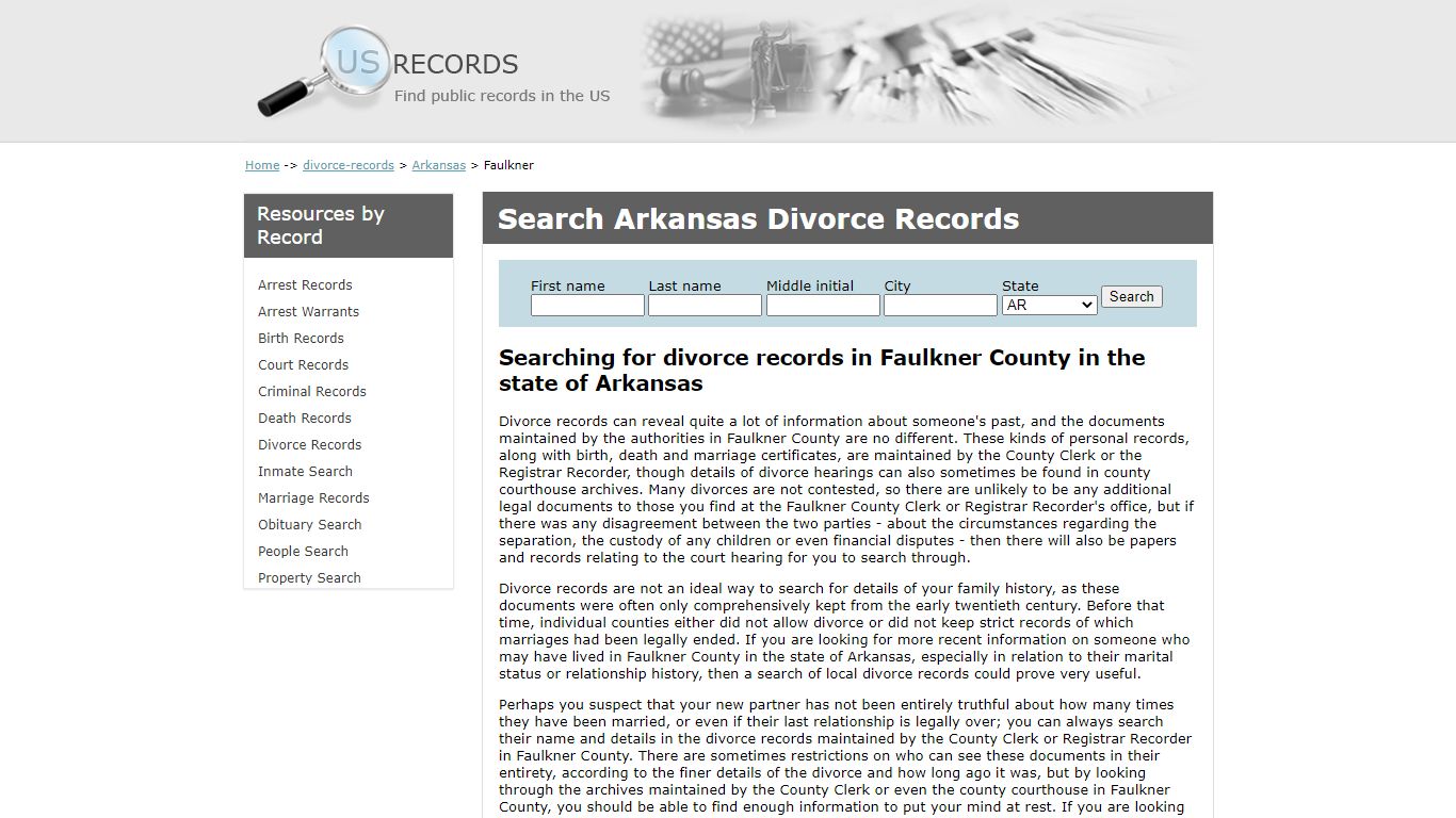 Search Divorce Records Faulkner Arkansas | US Records