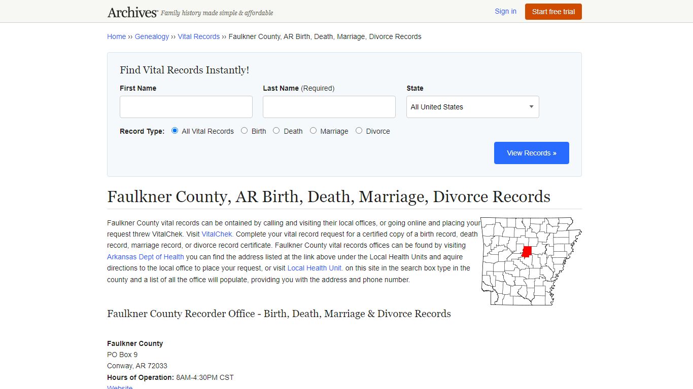 Faulkner County, AR Birth, Death, Marriage, Divorce Records - Archives.com